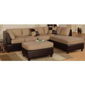  Sofa Sectional Set (Chaise Right) with Ottoman in Hazelnut 