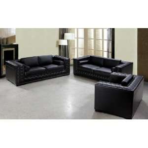  Vig Furniture Dublin Luxurious Black Leather Sofa Set 
