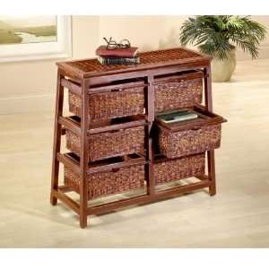  Walnut Hillsdale Wood and Wicker 6 Drawer Pyramid Office 