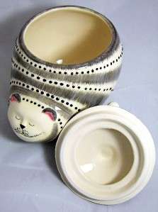 Cat Cookie Jar Grey White Stripe Smiling Kitty Ceramic NEW  