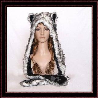 Black Cat Full Animal Hood Hoodie Hat Faux Fur 3 in 1 Function Paw 