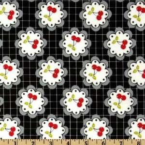  44 Wide Cherry Fizz Cherry Flowers Black Fabric By The 