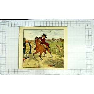    Colour Print Nursery Rhyme Mad Riding Spooked Horse