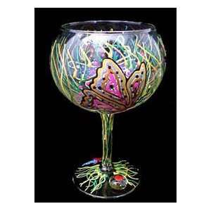  Butterfly Meadow Design   Hand Painted   Goblet   12.5 oz 