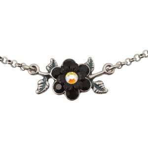 Michal Negrin Silver Coated Pendant with Flower, Vintage Leaves, Black 