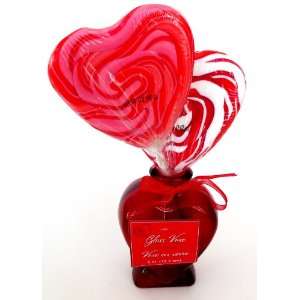 Red Glass Heart Vase Filled With Two Super Sized Spiral Swirl 