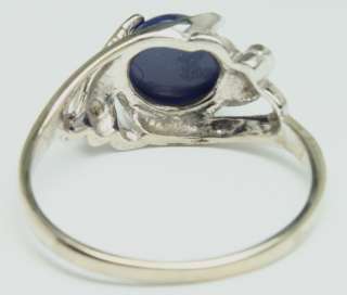 Linde Blue LC Star Sapphire w/ Diamond Chips 10k White Gold Swirl Ring 