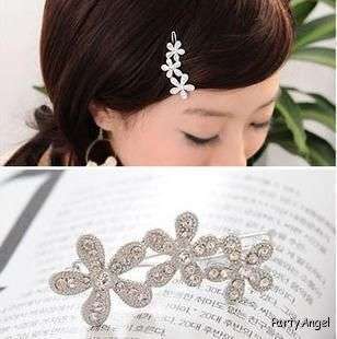 Party Bridal Flower white crystal Rhinestone Hair clip Barrette 
