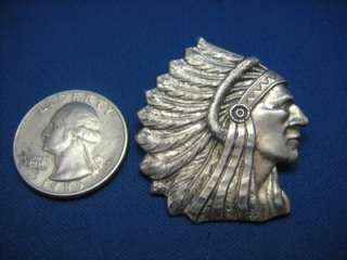 Vintage Native American Sterling Silver Chief Head & Headdress Pin 