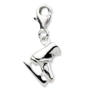   Sterling Silver 3 D Polished Ice Skates w/Lobster Clasp Charm Jewelry