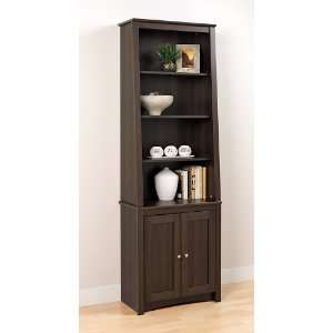  Espresso Tall Slant Back Bookcase with 2 Shaker Doors 