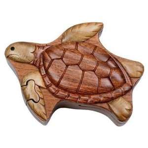   Wooden Puzzle Box  Intarsia Wood Art   Sea Turtle