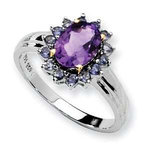    Sterling Silver & 14K Ameythst & Iolite Ring Size 7 Jewelry