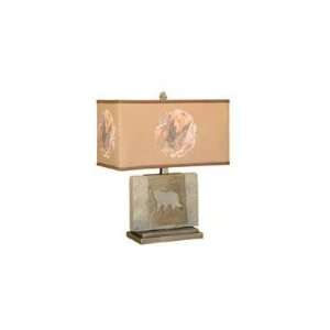  Wide Faux Stone Table Lamp with Bear Design in Aged Silver 