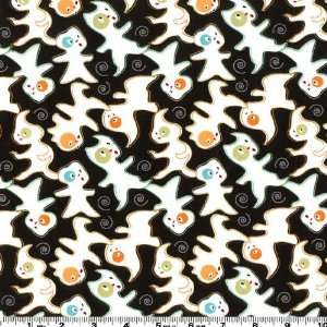  45 Wide Trick Or Treat Street Ghosts Black Fabric By The 
