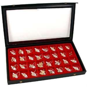  32 Slot Earring Jewelry Display Case Clear Top Red New 