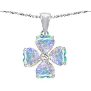 Celtic Love by Kelly 6mm Heart Shape Created Opal Lucky Clover Pendant 