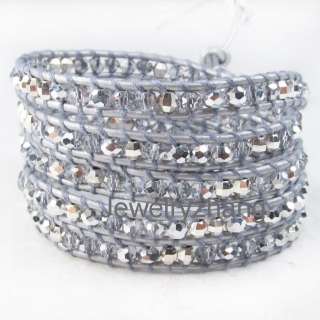swarovski crystal bead Leather style 5 wrap bracelet K27  
