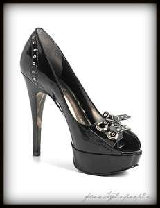 NIB New GUESS Black KADI Patent Peep Toe Platform Pumps Shoes Heels 