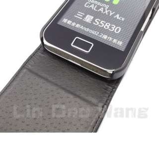 Black Leather Case Pouch + LCD Film For Samsung Galaxy Ace S5830