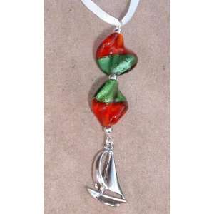  Sailboat with Red / Green Beads Christmas Ornament Sports 