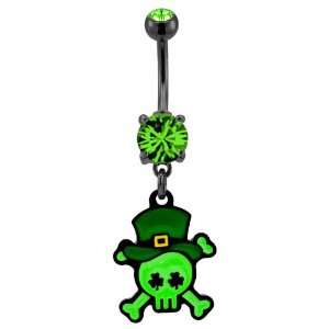 316L Surgical Steel Irish Styled Skull and Crossbones Dangle Belly 