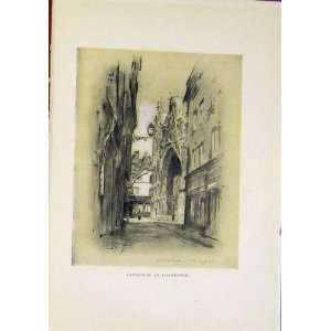  Cathedral Lillebonne Sketching Etching Sepia Old Print 