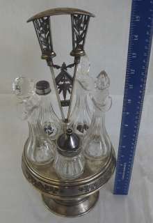 Antique Rogers & Smith Co. Quadruple Plate Castor Cruet Set Crystal 