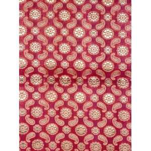  Purple Katan Silk Fabric from Banaras with Woven Paisleys 