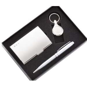   International GCK 87S Silver Card Case and Round Key Ring with Pen Set