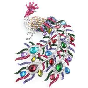 Large Colorful Peacock Brooch with Crystals Jewelry