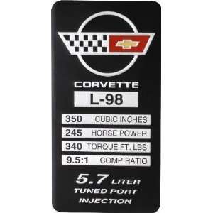    1988 Corvette Console Engine Speck Plate L98 245HP Automotive