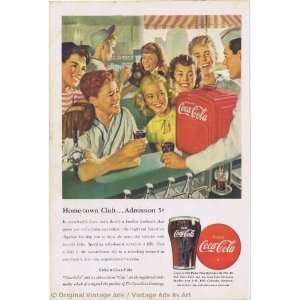  1947 Coke Home town clubadmission 5c Vintage Ad 