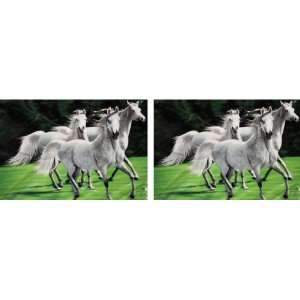  White Horses Galloping Mink Style Queen Blanket Set of 2 