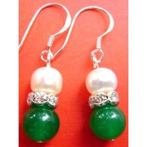  Pair Of Green Jade Pearl Beads Earrings 