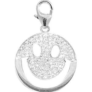  14K WG 1/10ct HIJ Diamond Smiley Face Spring Ring Charm 
