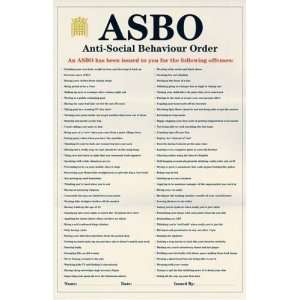  ASBO ANTI SOCIAL BEHAVIOUR ORDER 24X36 POSTER PP30938 