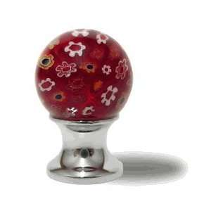  Handmade Round Glass Cabinet Knob, Millefiori Art, Ruby 