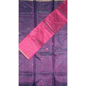   Purple Chanderi Suit with Stripes Woven in Golden Thread   Cotton Silk