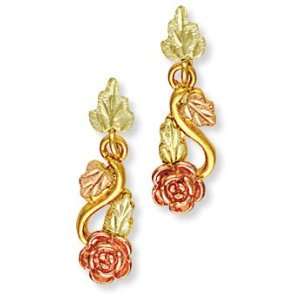 Landstroms Black Hills Gold Rose Earrings and leaves for Pierced Ears 