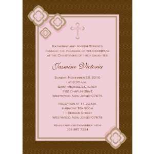   Elegant Blossoms with Cross Pink Baptism Invitations   Set of 20 Baby