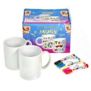  Design Your Own Mug Kit   2 Mugs, 6 Color Markers Kitchen 