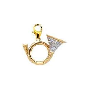 French Horn, 14K Yellow Gold Diamond Charm