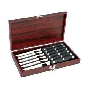   Steak Knife Set With Wood Box Feature Half Serrated Blades Full Tang