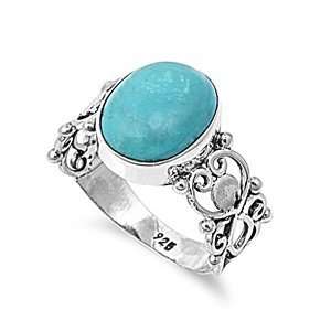 Antique 925 Sterling Silver Filigree Ring with Genuine Turquoise Stone 