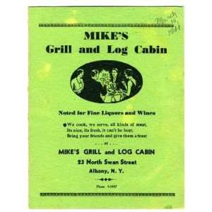   Mikes Grill and Log Cabin Menu Albany New York 1941 