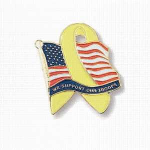   American Flag with Yellow Ribbon and We Support Our Troops Wording