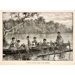  1895 Wood Engraving Women Canoe Pottery Jugs Native Tribe 
