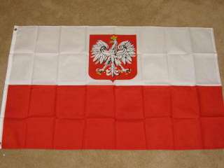 OLD POLAND FLAG 2X3 POLISH FLAGS WHITE EAGLE CREST F381  