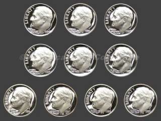 Decade of Proof Roosevelt Dimes 1980 1989 (10 Coins)  